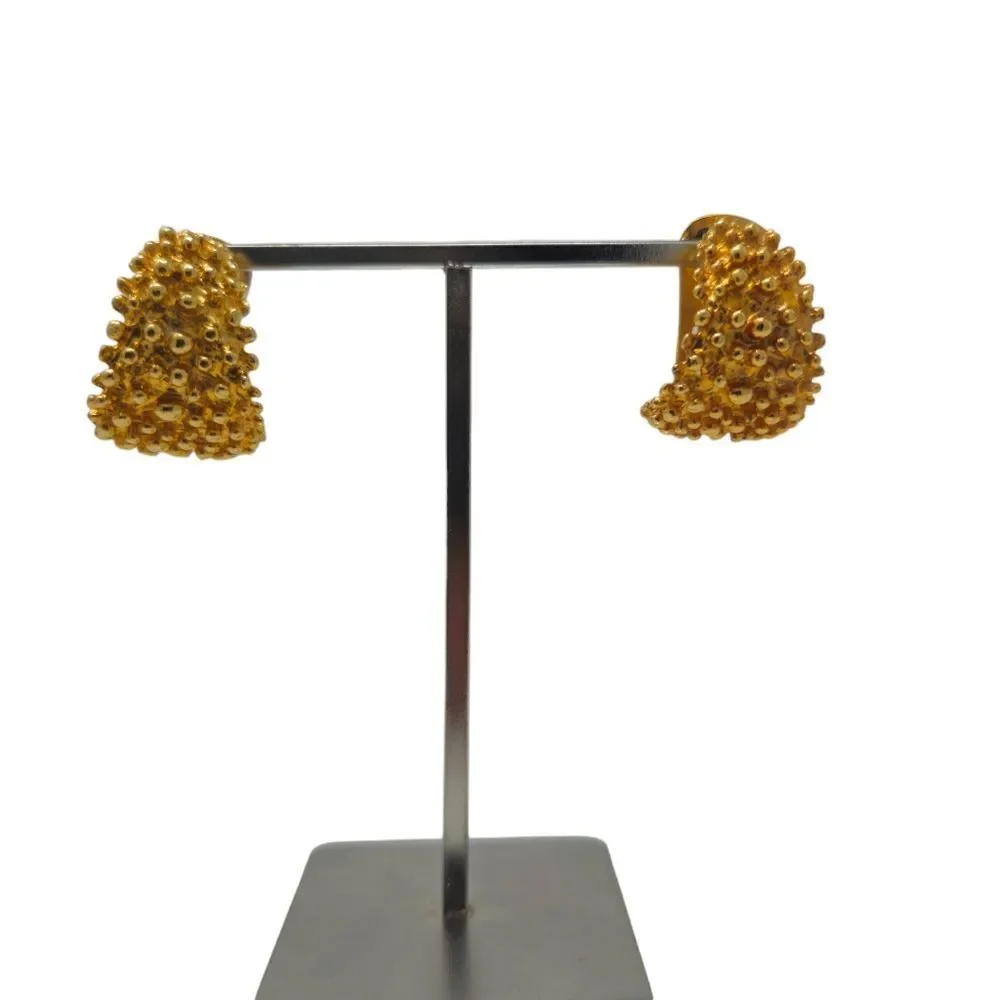 Vintage Sarah Coventry Gold Metal Bumpy Textured Half Hoop Clip-On Earrings | 1.